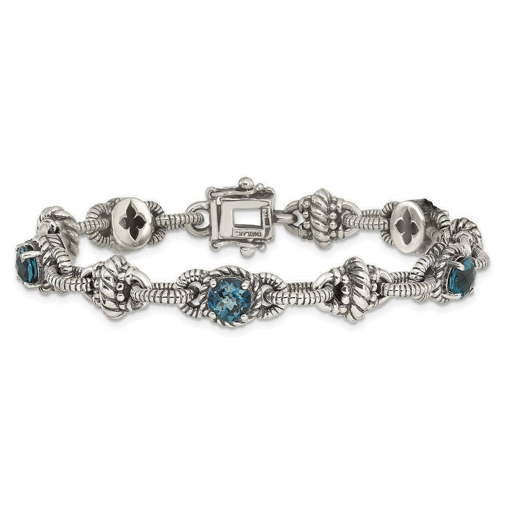 Sterling Silver Antiqued London Blue Topaz Bracelet