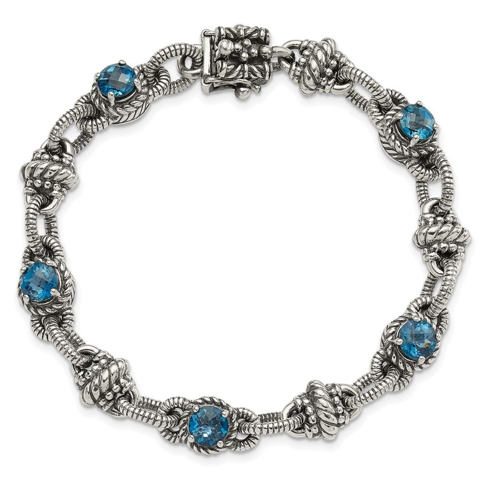 Sterling Silver Antiqued London Blue Topaz Bracelet