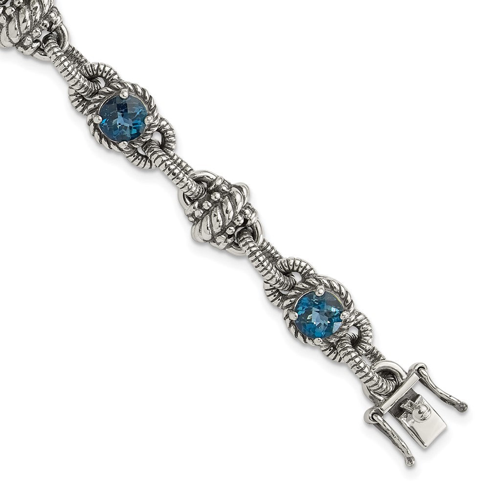 Sterling Silver Antiqued London Blue Topaz Bracelet