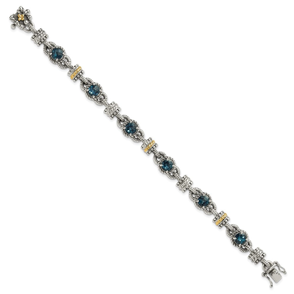 Sterling Silver Antiqued w/14k London Blue Topaz Bracelet