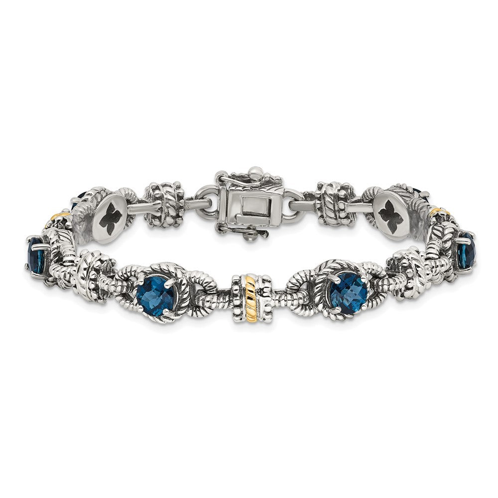 Sterling Silver Antiqued w/14k London Blue Topaz Bracelet