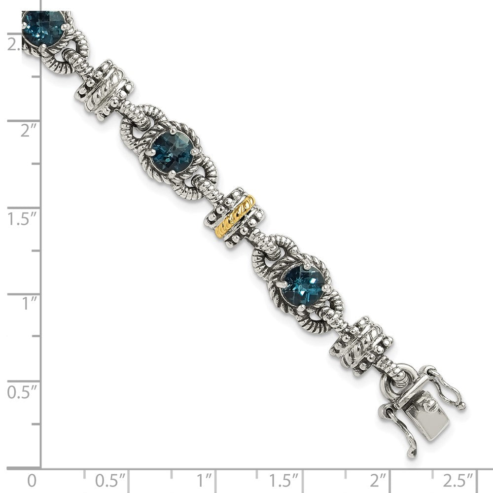 Sterling Silver Antiqued w/14k London Blue Topaz Bracelet