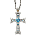 Sterling Silver w/14k London Blue Topaz Cross Necklace