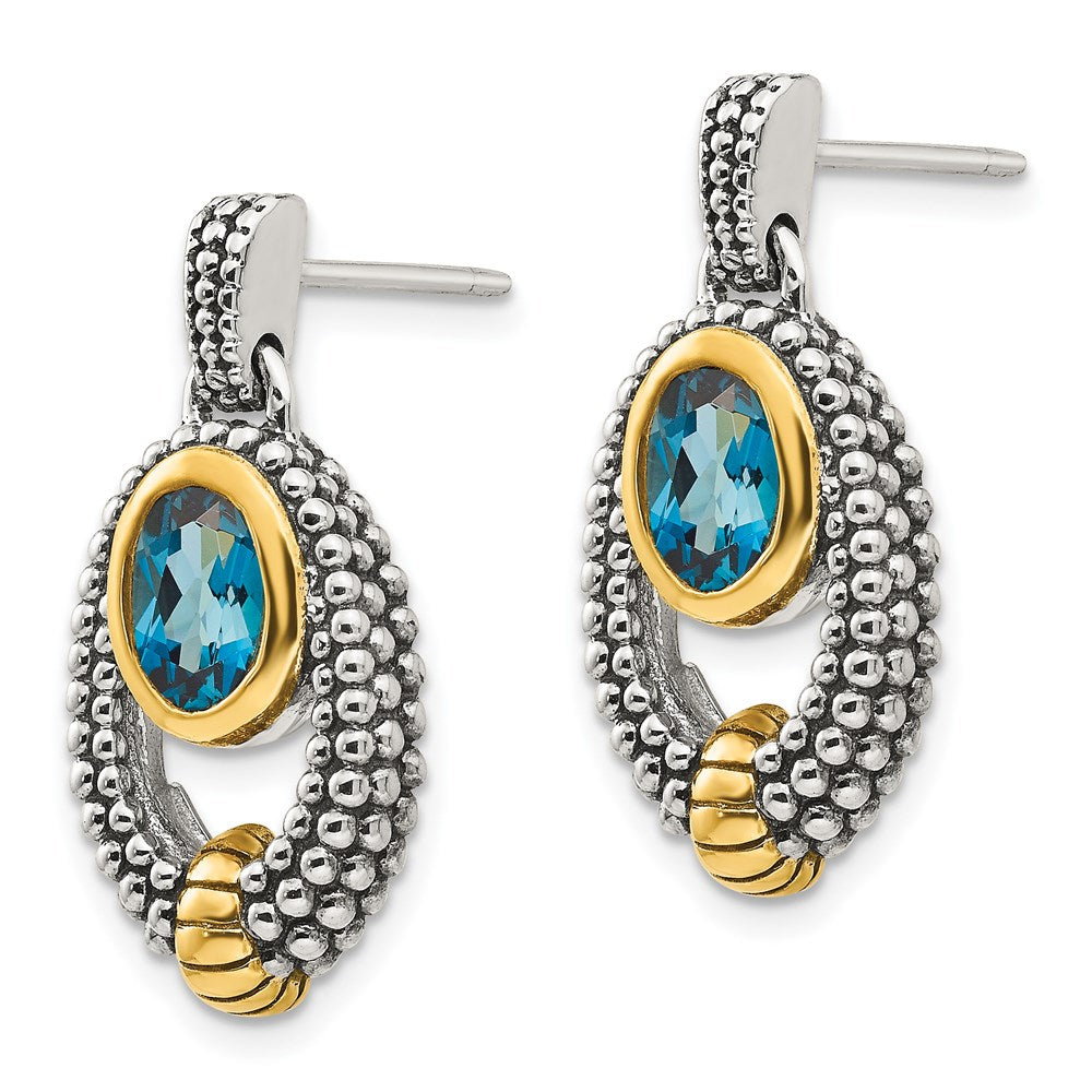 Sterling Silver w/Gold Flash-plating London Blue Topaz Dangle Earrings