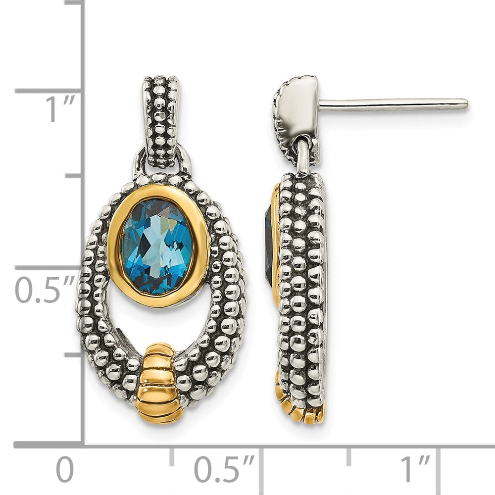 Sterling Silver w/Gold Flash-plating London Blue Topaz Dangle Earrings