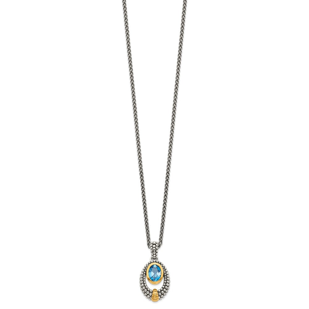 Sterling Silver w/Gold-tone Flash Gold-plated London Blue Topaz Necklace