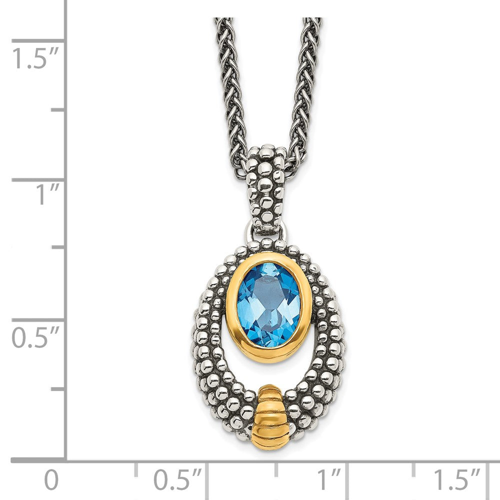 Sterling Silver w/Gold-tone Flash Gold-plated London Blue Topaz Necklace