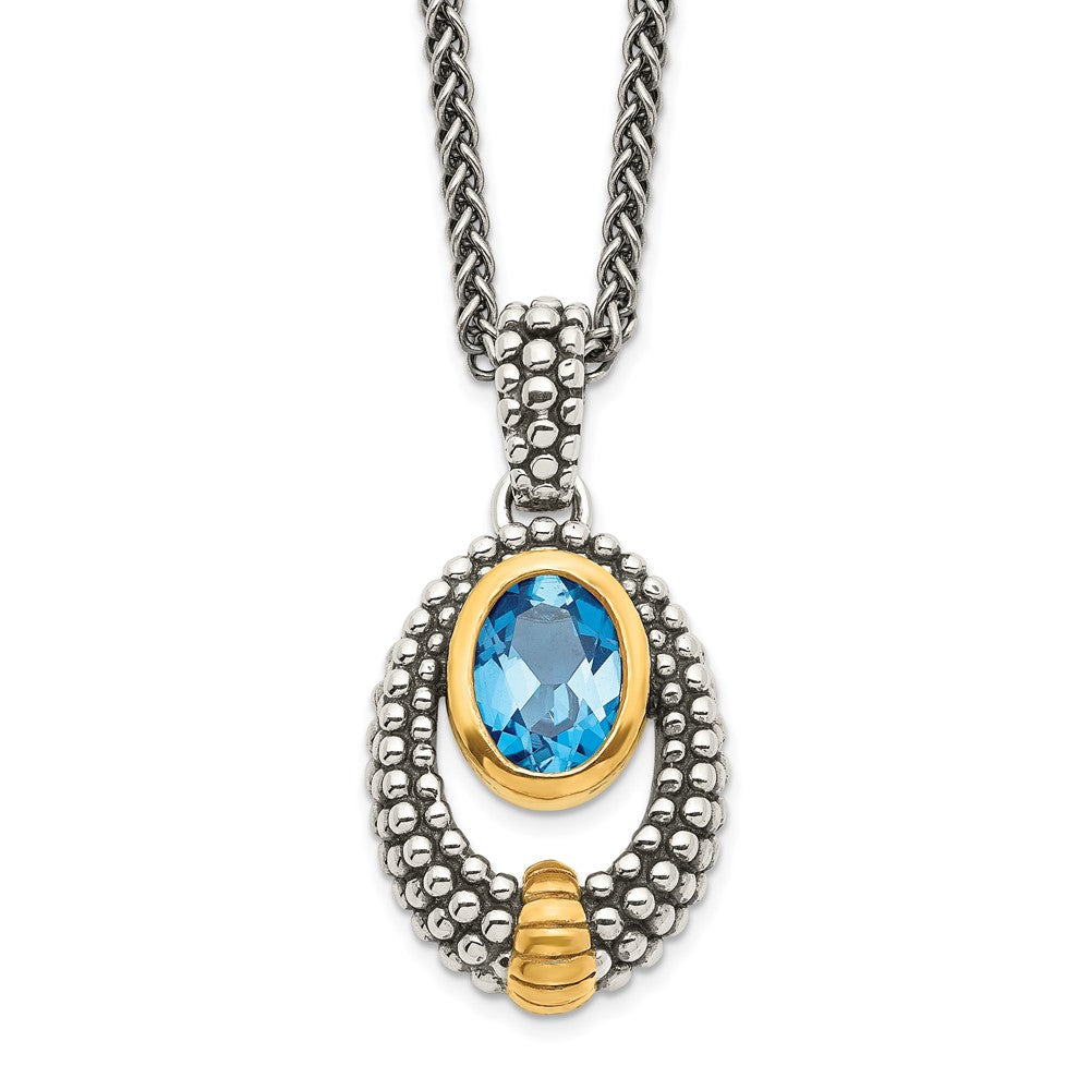 Sterling Silver w/Gold-tone Flash Gold-plated London Blue Topaz Necklace