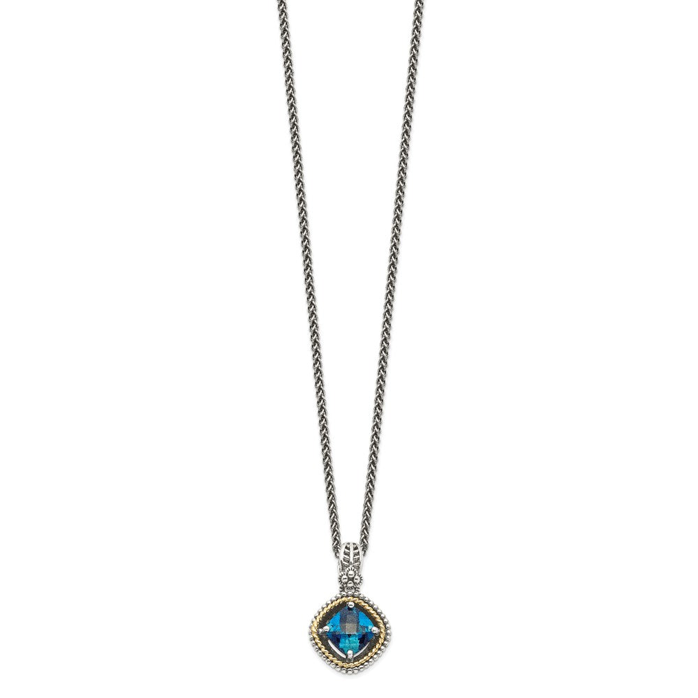 Sterling Silver Antiqued w/14k London Blue Topaz Necklace