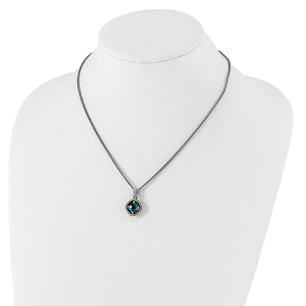 Sterling Silver Antiqued w/14k London Blue Topaz Necklace