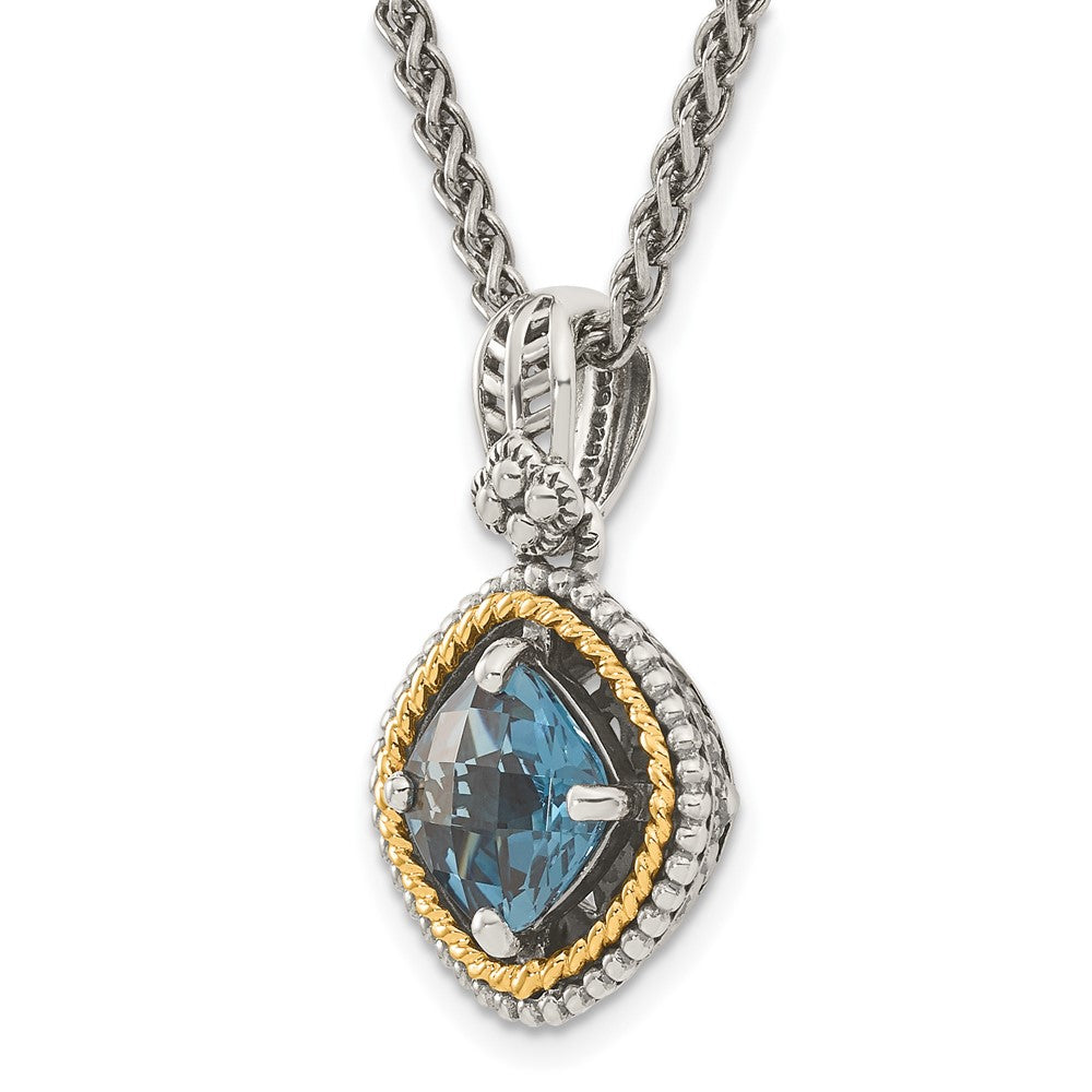 Sterling Silver Antiqued w/14k London Blue Topaz Necklace