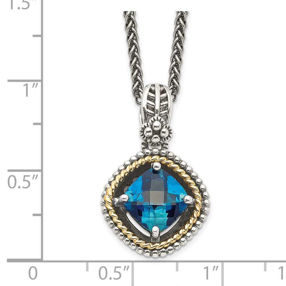 Sterling Silver Antiqued w/14k London Blue Topaz Necklace