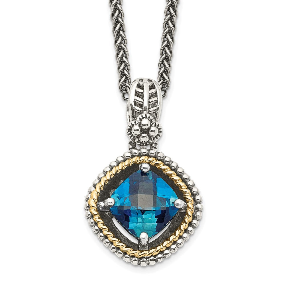 Sterling Silver Antiqued w/14k London Blue Topaz Necklace