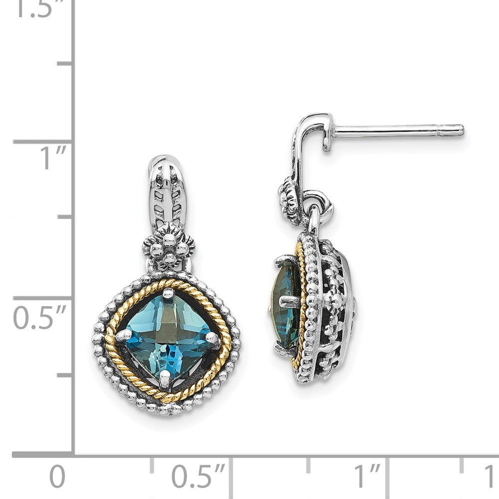 Sterling Silver Antiqued w/14k London Blue Topaz Post Earrings