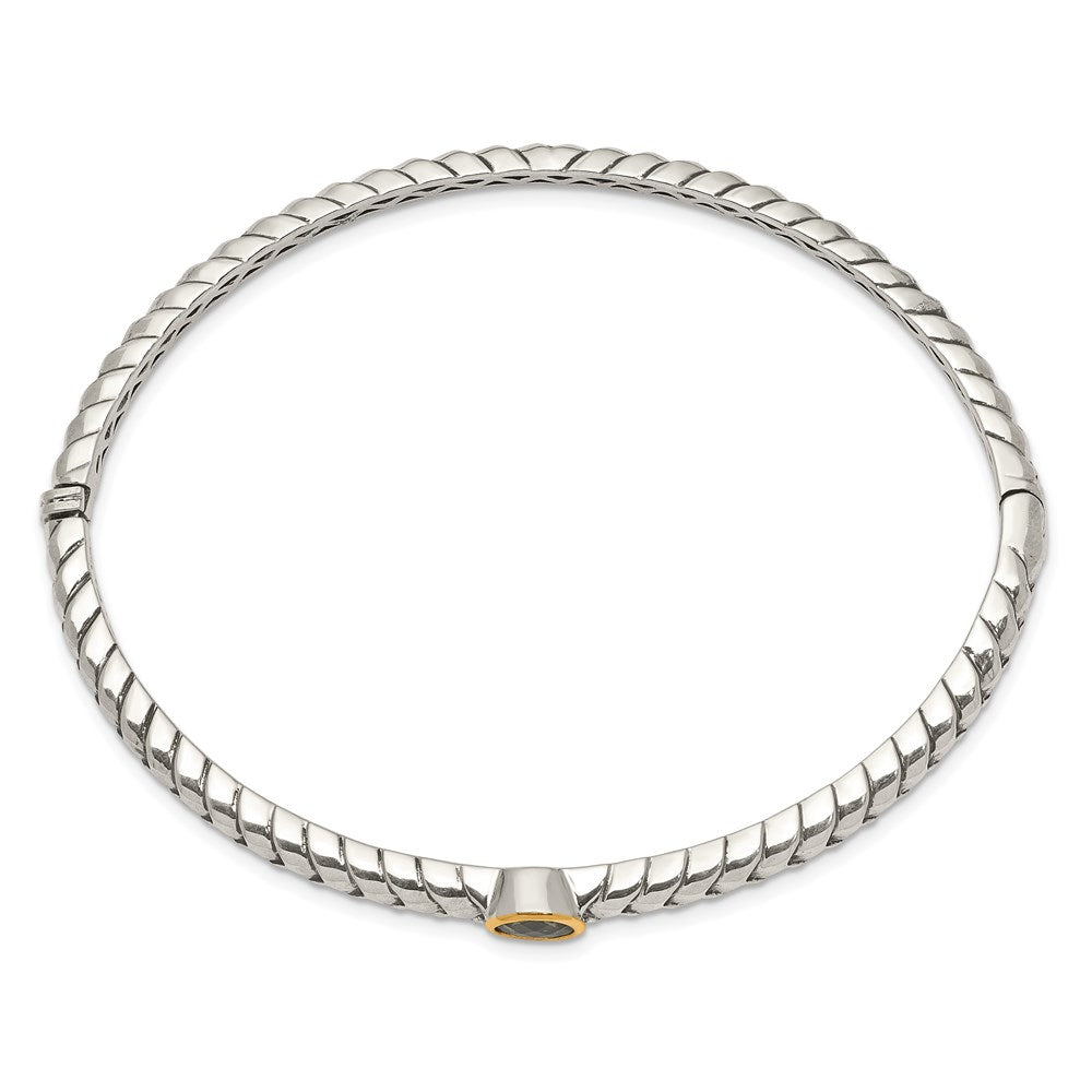 Sterling Silver Antiqued w/14k Peridot Bangle Bracelet