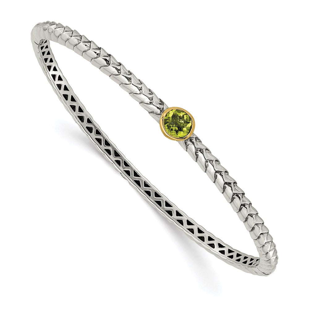 Sterling Silver Antiqued w/14k Peridot Bangle Bracelet