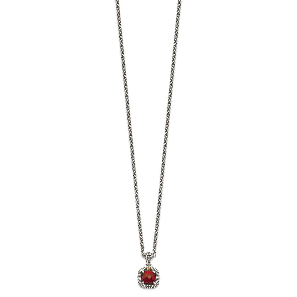 Sterling Silver Antiqued w/14ky Garnet Necklace