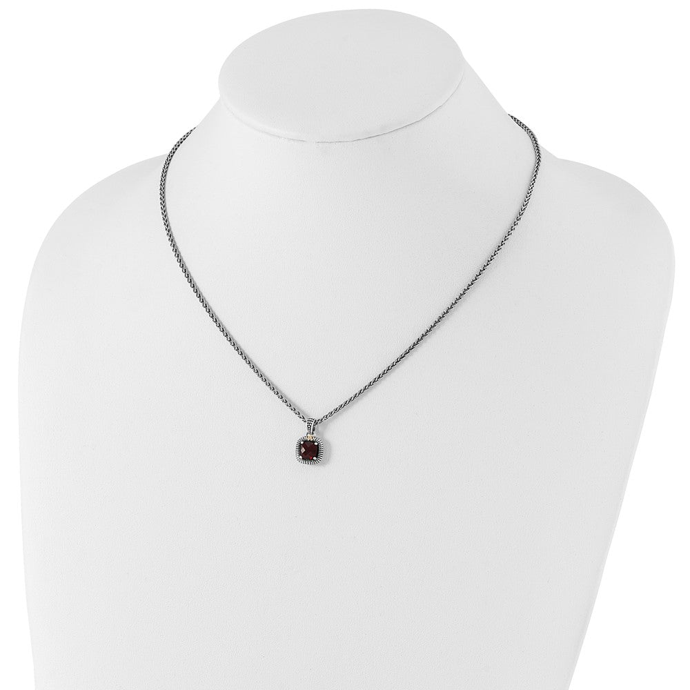 Sterling Silver Antiqued w/14ky Garnet Necklace