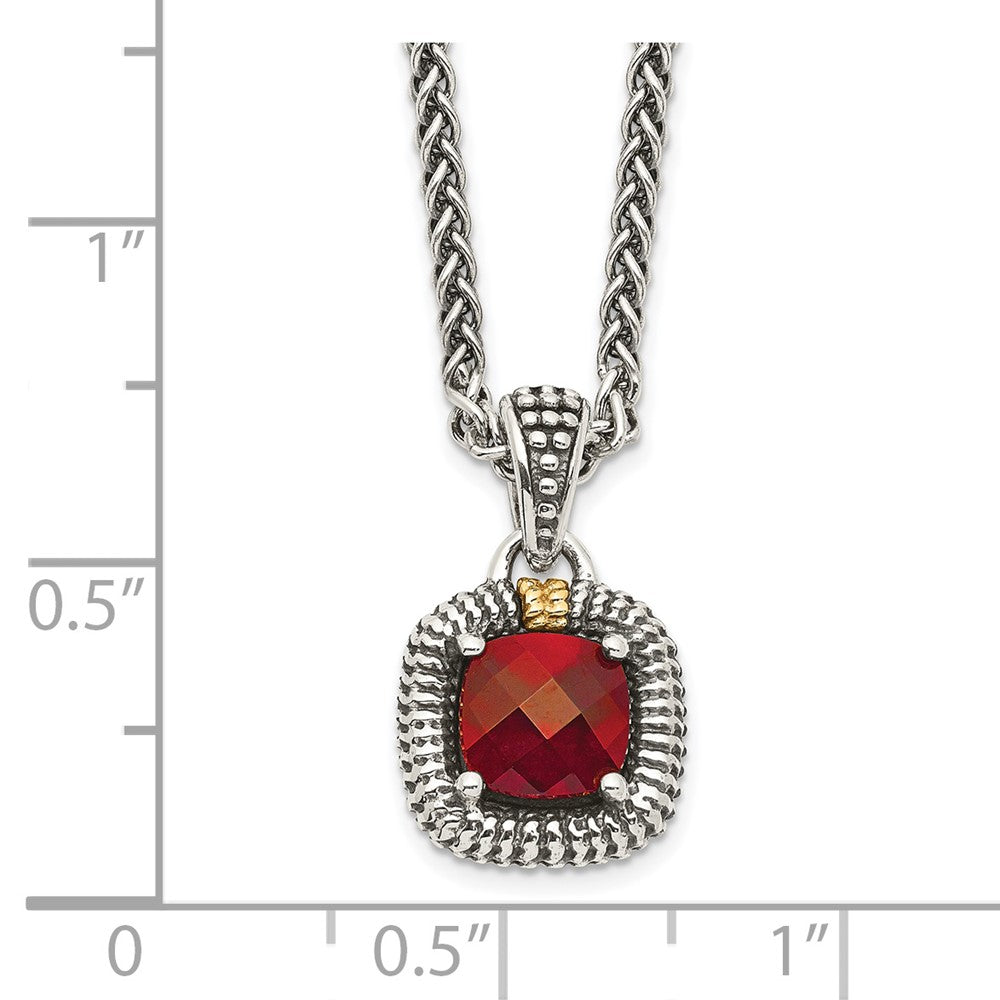 Sterling Silver Antiqued w/14ky Garnet Necklace