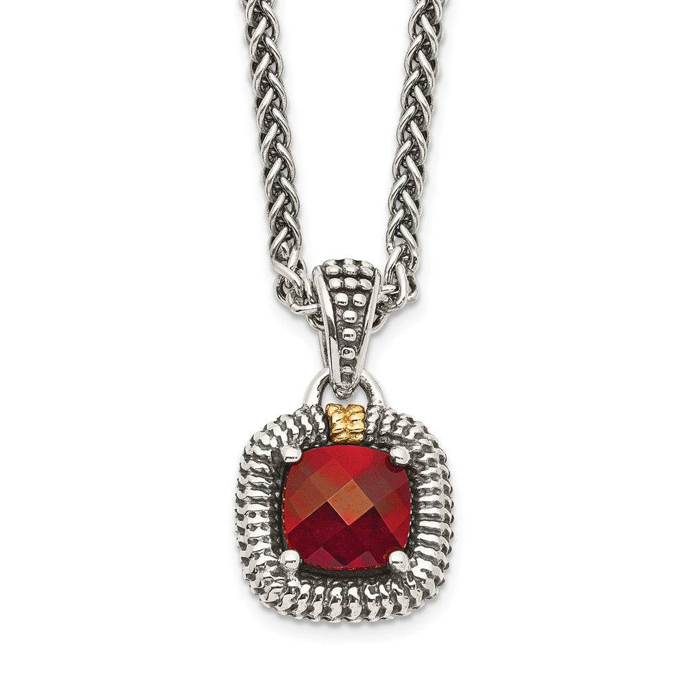 Sterling Silver Antiqued w/14ky Garnet Necklace