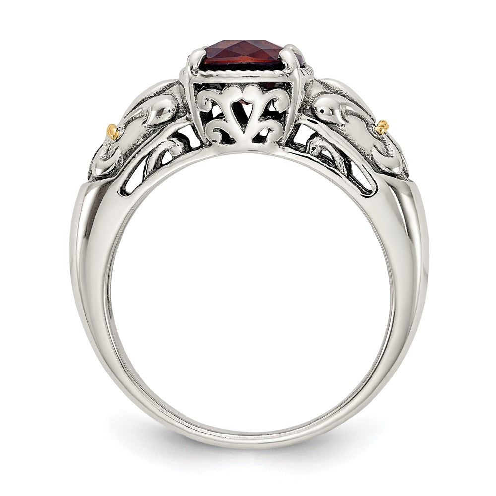 Sterling Silver Antiqued w/14k Garnet Ring