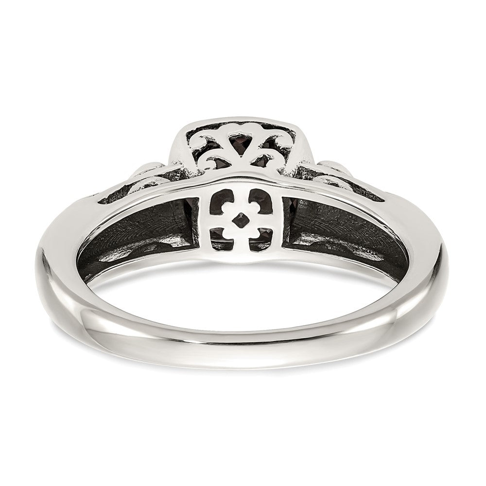 Sterling Silver Antiqued w/14k Garnet Ring