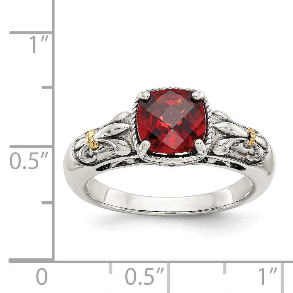 Sterling Silver Antiqued w/14k Garnet Ring