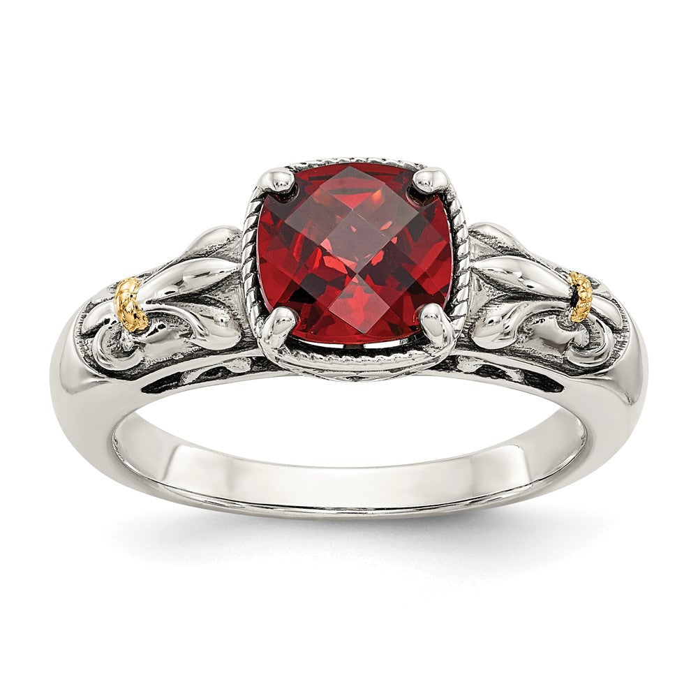 Sterling Silver Antiqued w/14k Garnet Ring