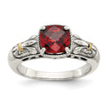 Sterling Silver Antiqued w/14k Garnet Ring