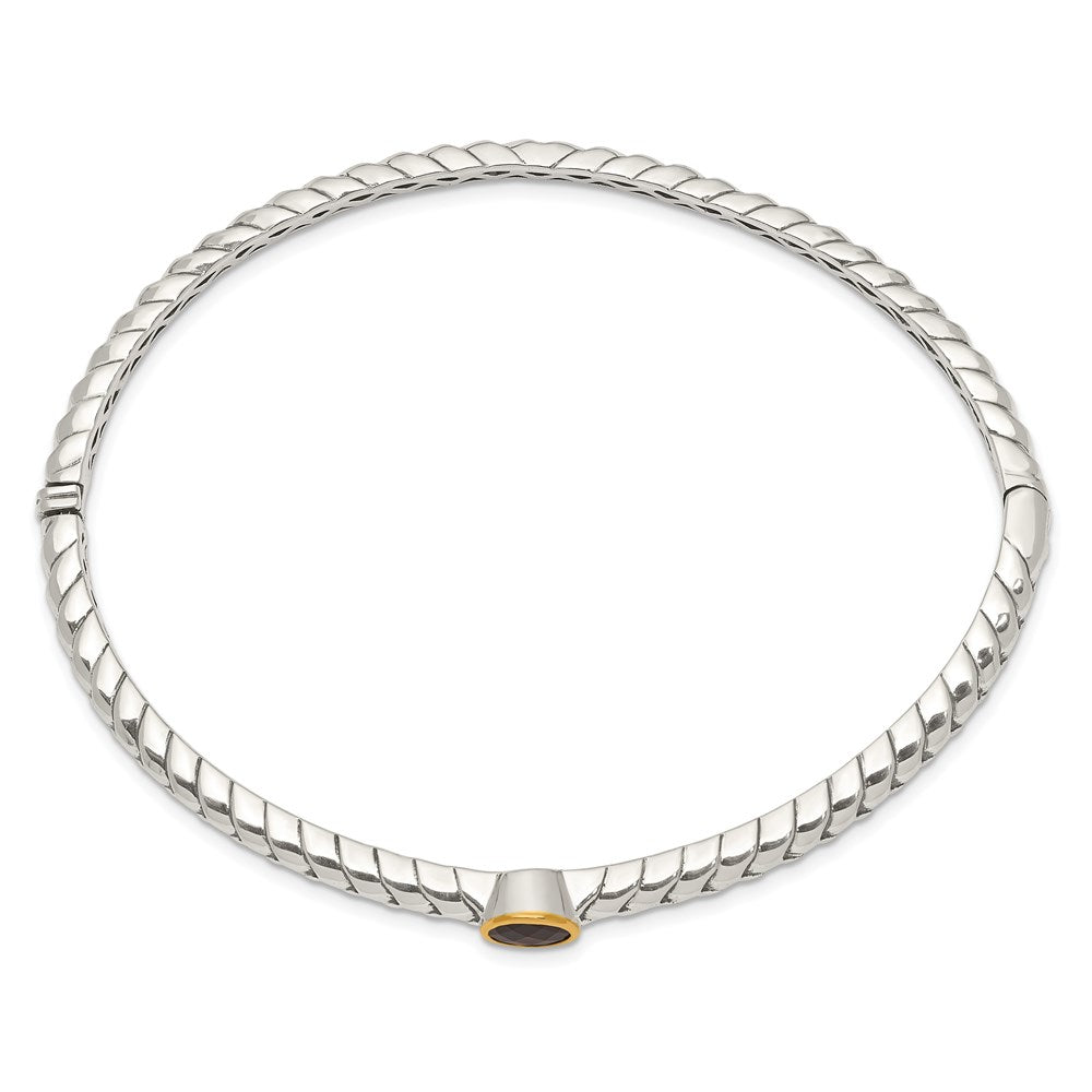 Sterling Silver Antiqued w/14k 6mm Garnet Bangle Bracelet