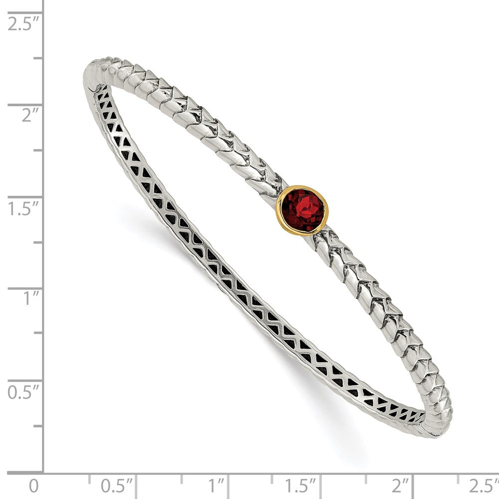 Sterling Silver Antiqued w/14k 6mm Garnet Bangle Bracelet