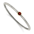 Sterling Silver Antiqued w/14k 6mm Garnet Bangle Bracelet
