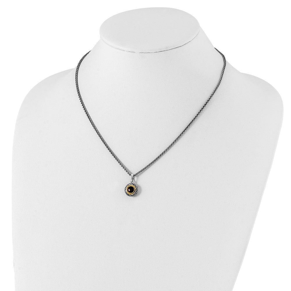 Sterling Silver Antiqued w/14k Garnet Necklace