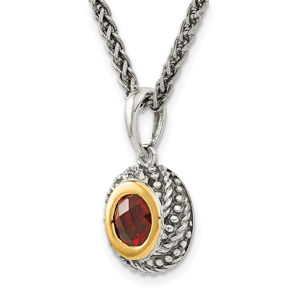 Sterling Silver Antiqued w/14k Garnet Necklace