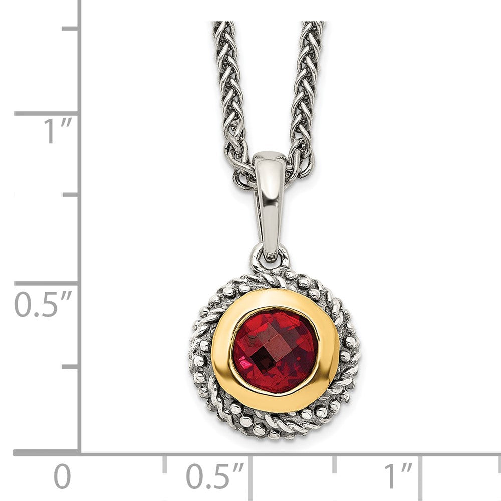 Sterling Silver Antiqued w/14k Garnet Necklace