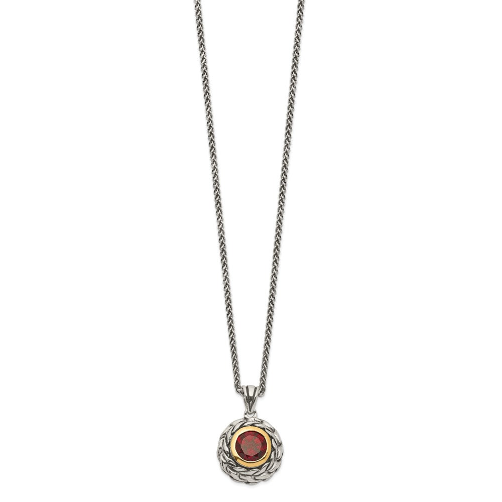 Sterling Silver Antiqued w/14k Garnet Necklace