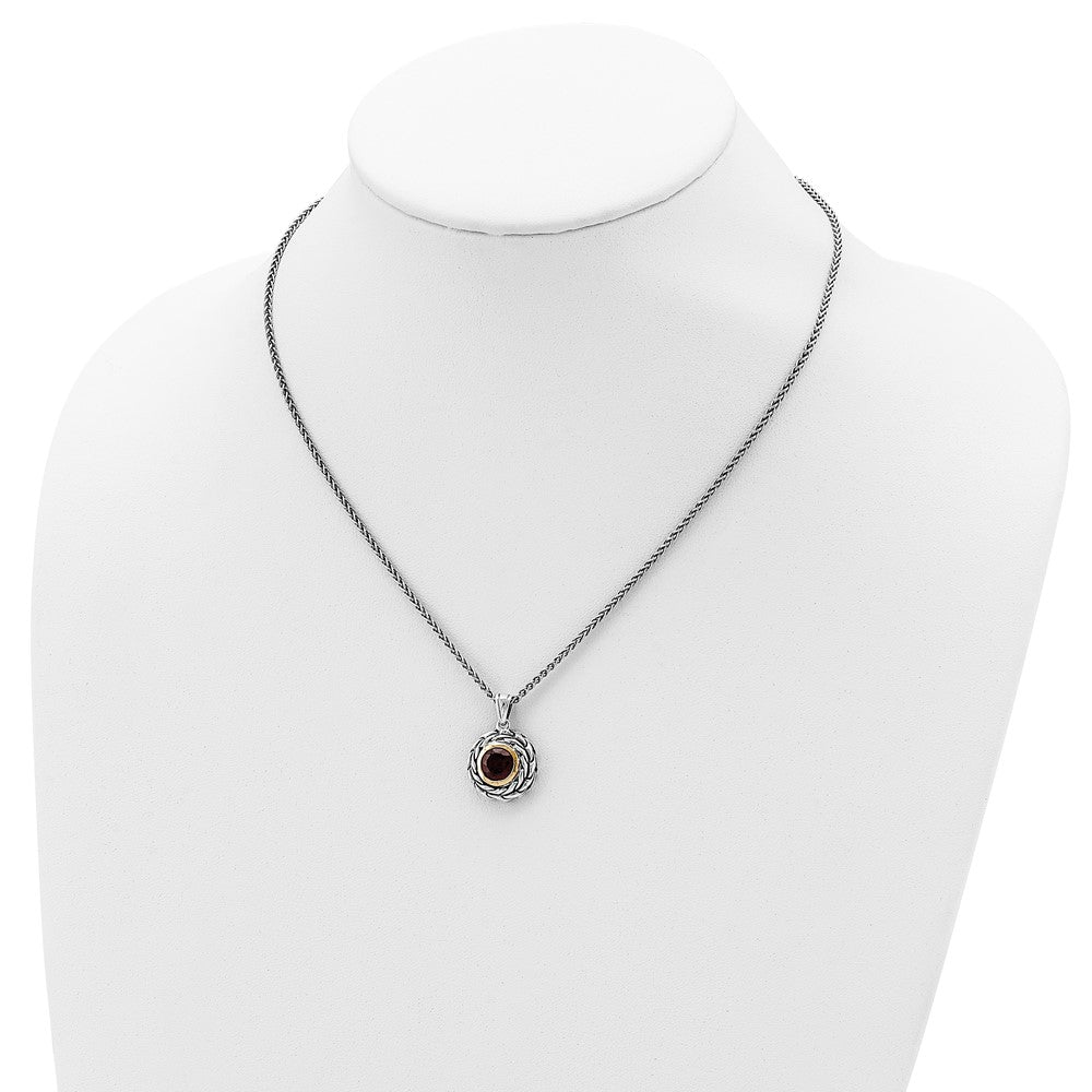 Sterling Silver Antiqued w/14k Garnet Necklace