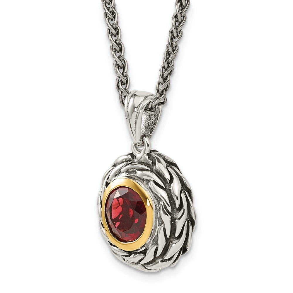 Sterling Silver Antiqued w/14k Garnet Necklace