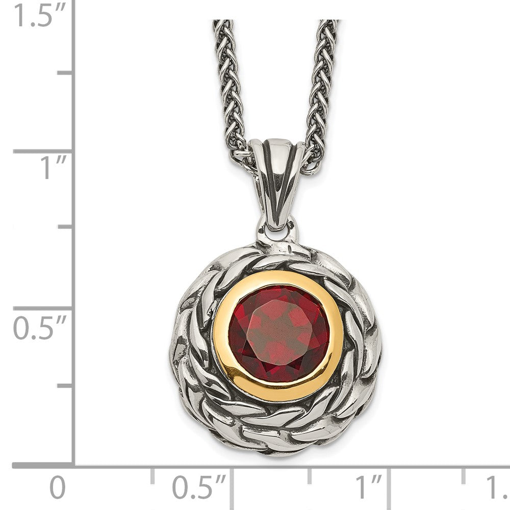 Sterling Silver Antiqued w/14k Garnet Necklace