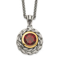 Sterling Silver Antiqued w/14k Garnet Necklace