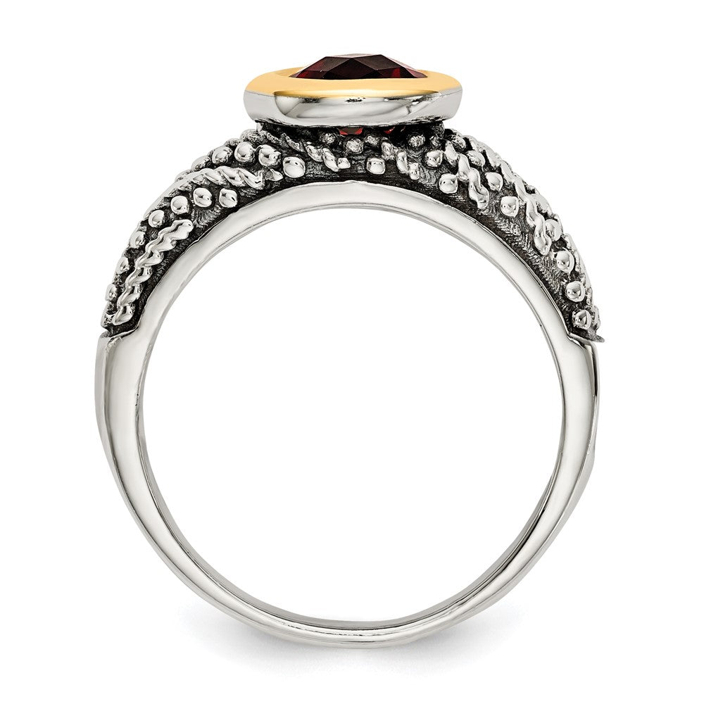 Sterling Silver Antiqued w/14k Garnet Ring