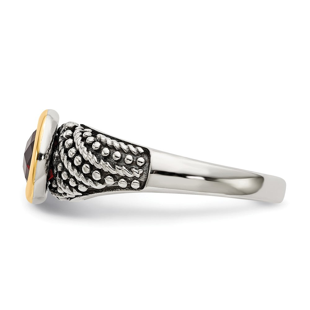 Sterling Silver Antiqued w/14k Garnet Ring