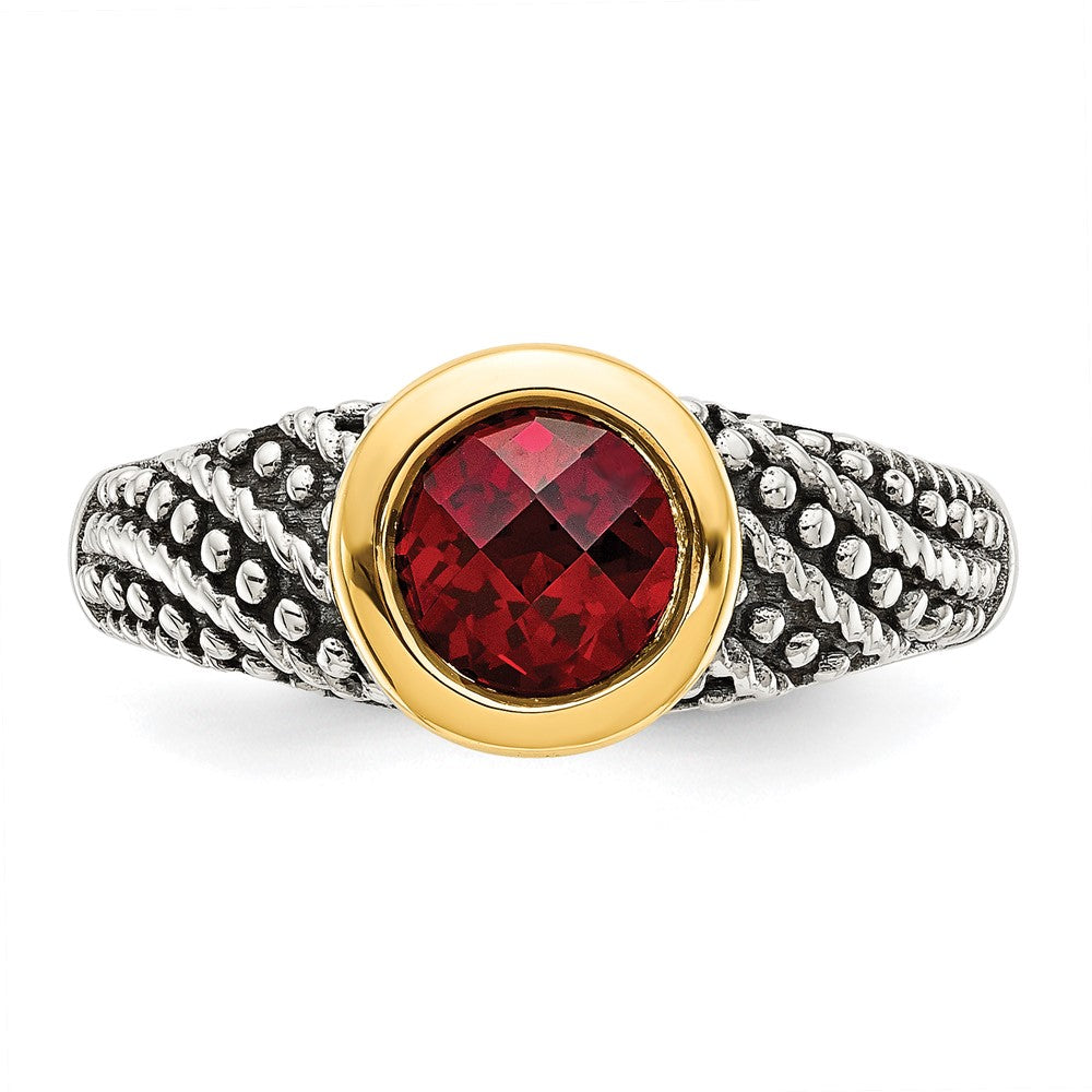 Sterling Silver Antiqued w/14k Garnet Ring