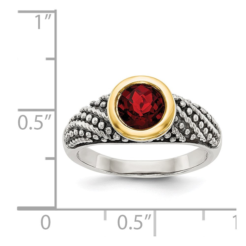 Sterling Silver Antiqued w/14k Garnet Ring