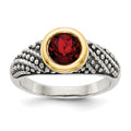 Sterling Silver Antiqued w/14k Garnet Ring
