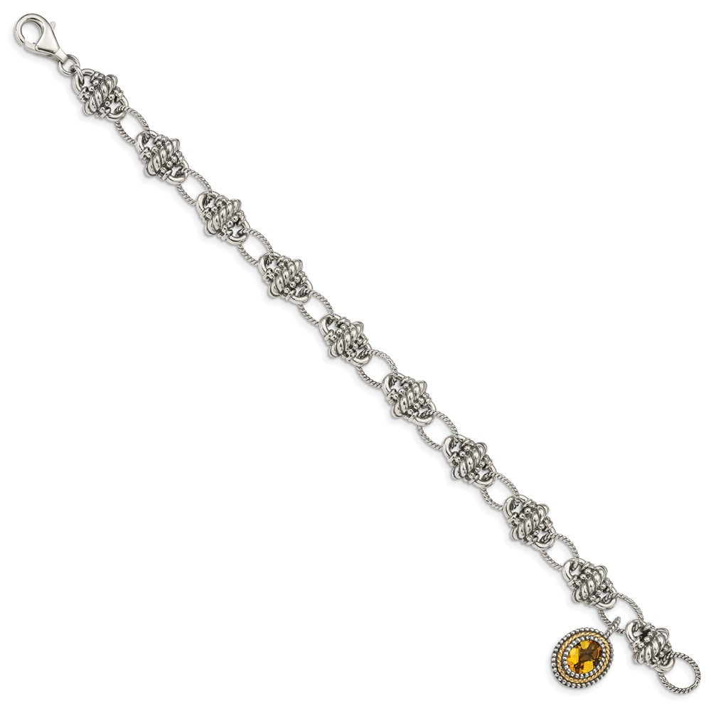 Sterling Silver Antiqued w/14k Citrine Bracelet