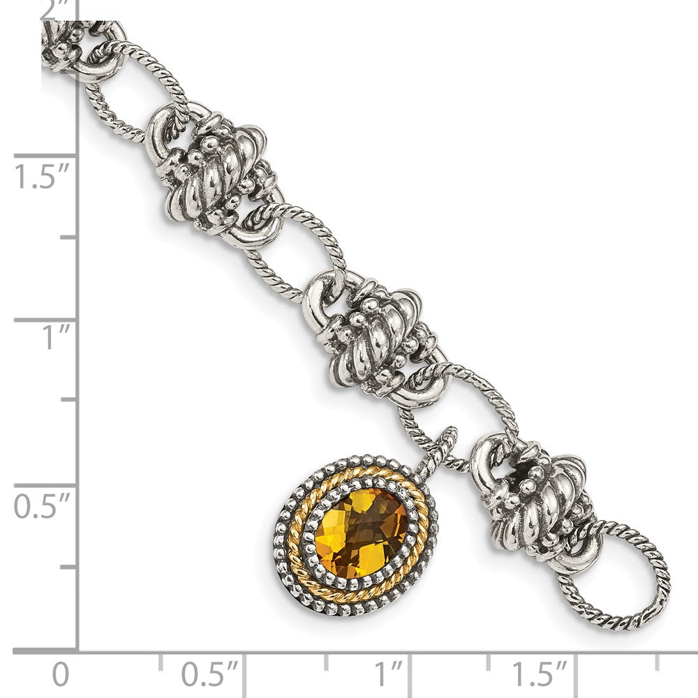 Sterling Silver Antiqued w/14k Citrine Bracelet