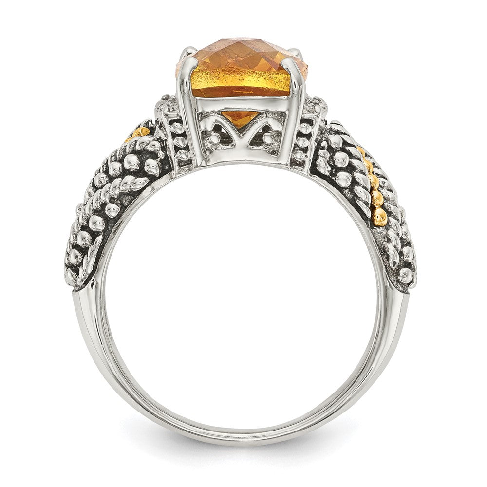Sterling Silver Antiqued w/14k Diamond and Citrine Ring