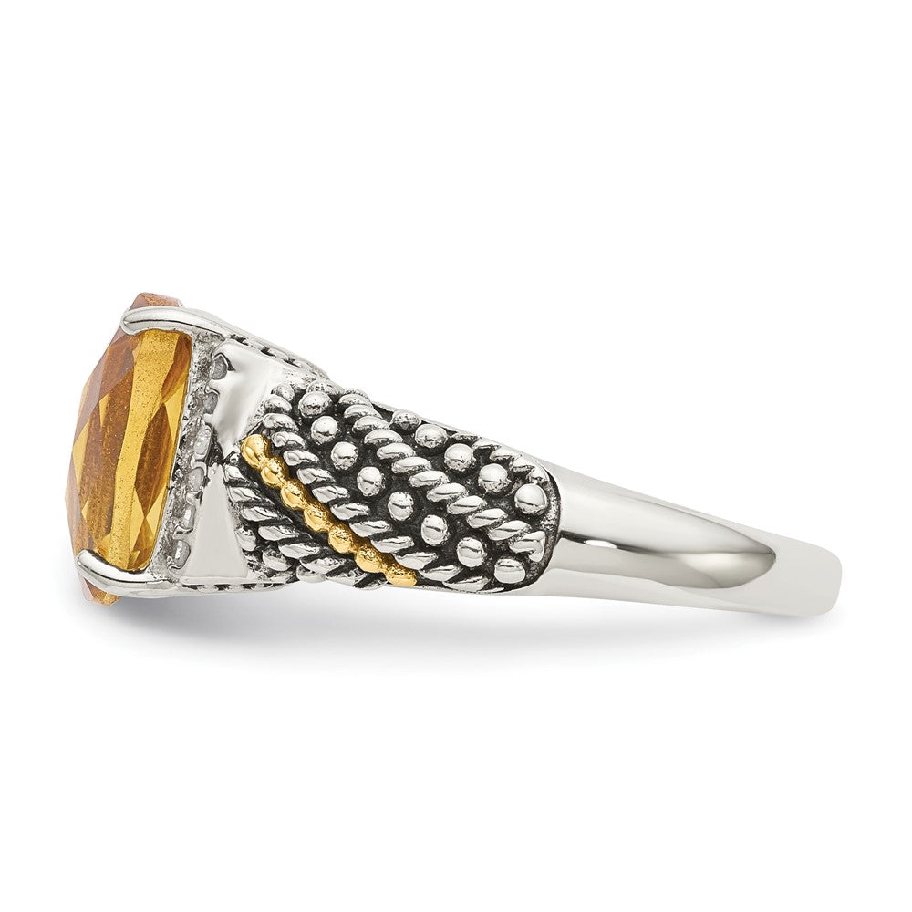 Sterling Silver Antiqued w/14k Diamond and Citrine Ring