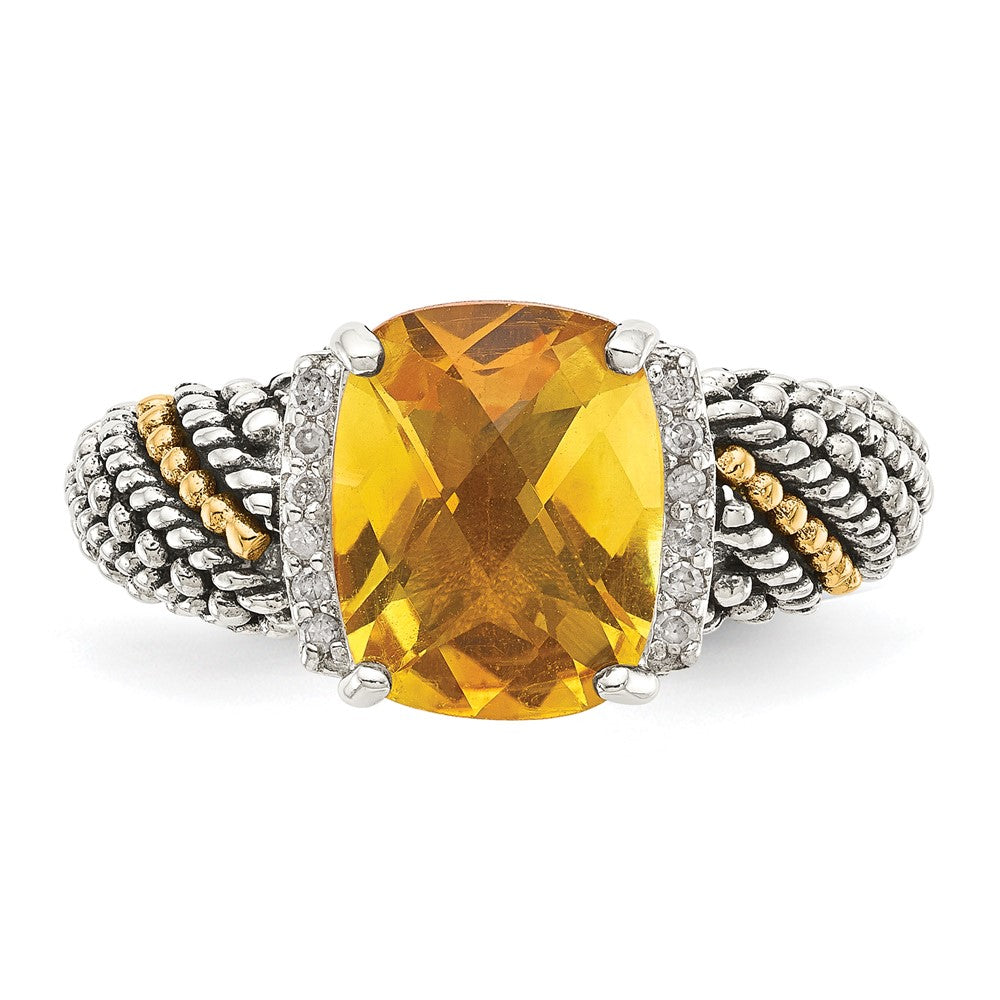 Sterling Silver Antiqued w/14k Diamond and Citrine Ring